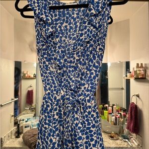 Max Studio Blue and White Leaf Print Dress, wrap top